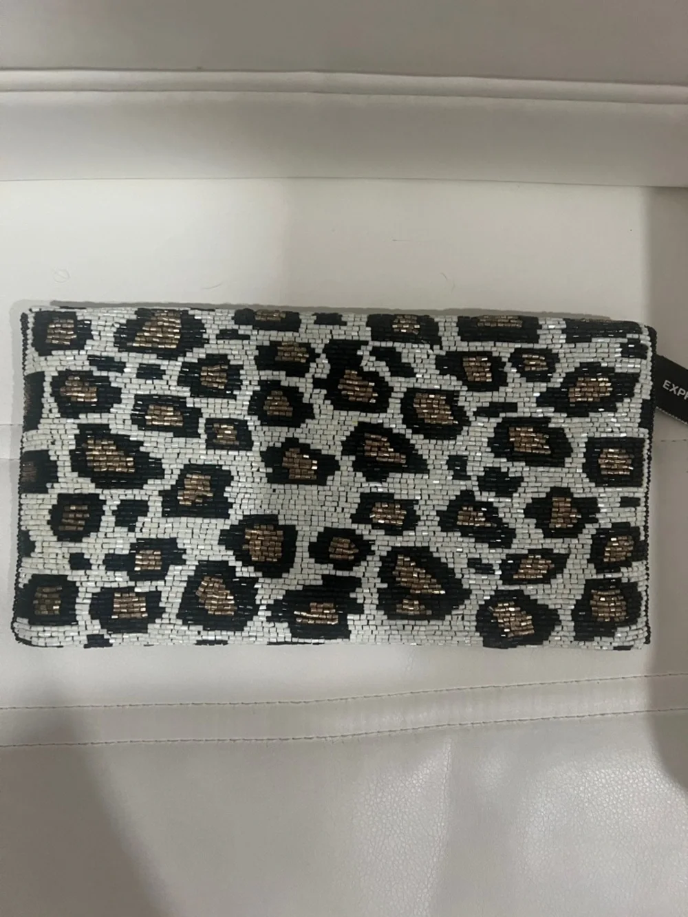 Express Beaded Leopard Envelope Clutch - Black, White & Gold NWT‎ - Picture 6 of 10